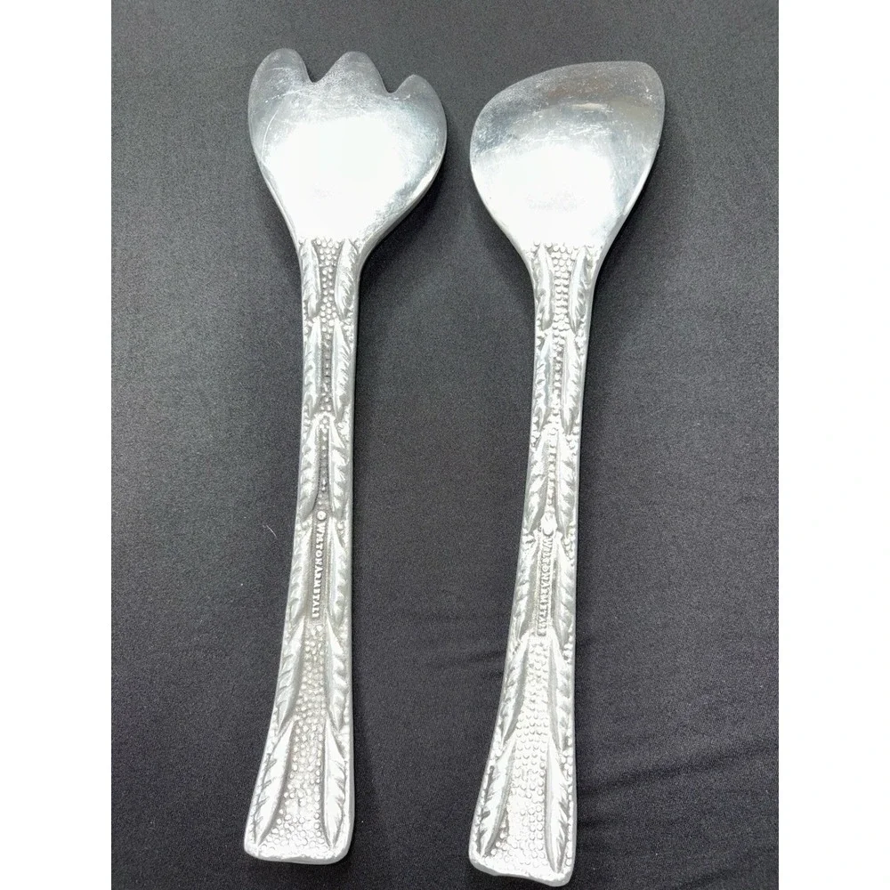 Vintage Wilton Armetale Large Salad Serving Utensils Fork & Spoon Tulip Pattern